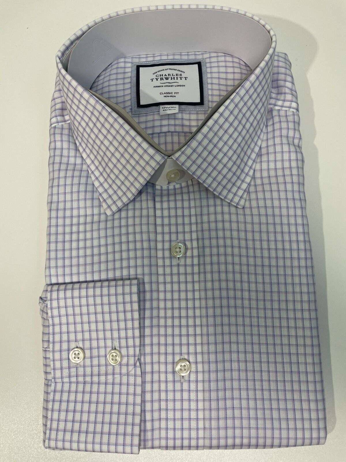 Charles Tyrwhitt Mens 17.5/36 Two Color Check Dress Shirt Lilac Classic Fit