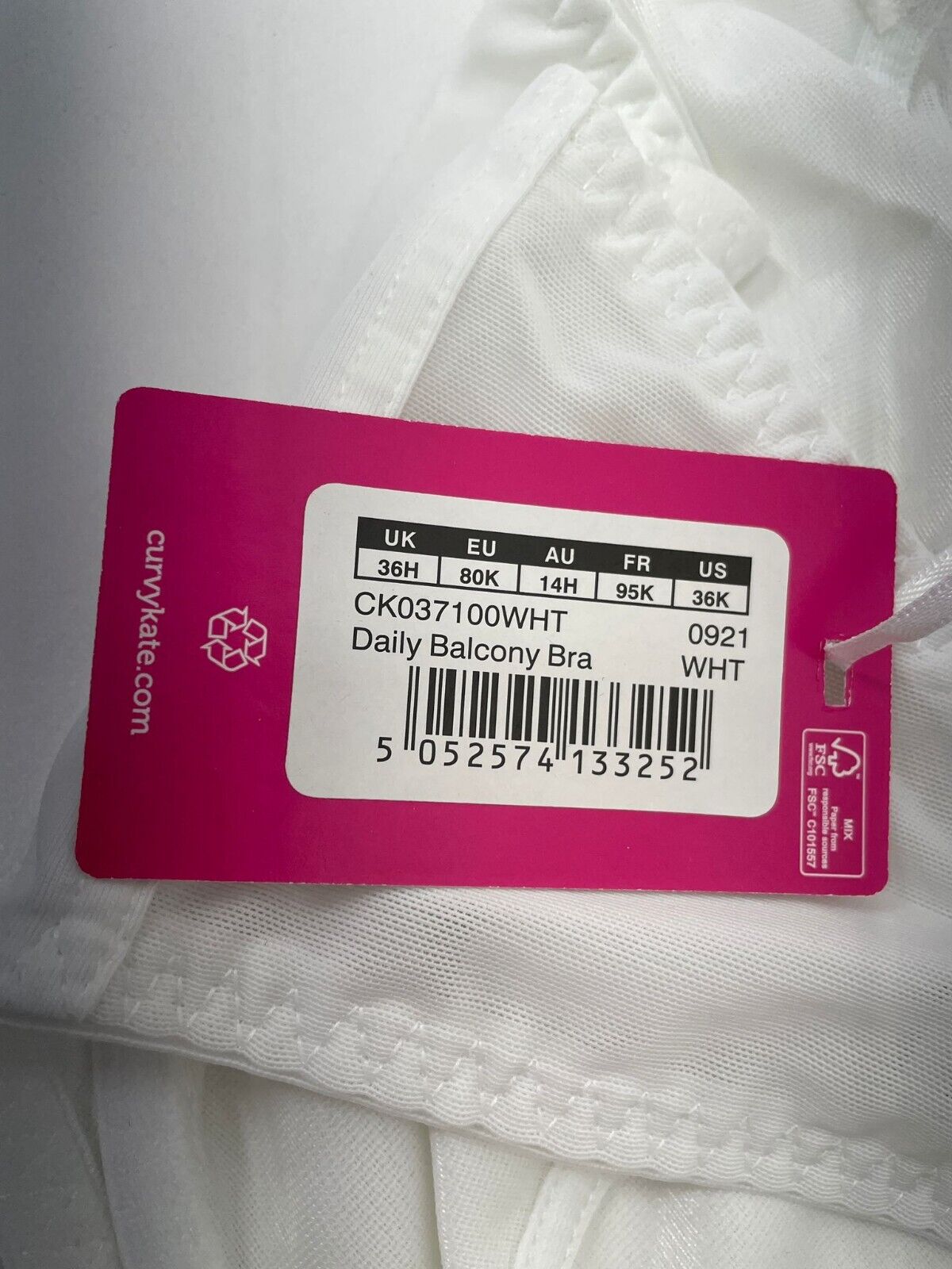 Curvy Kate Womens Daily Balcony Bra White Underwire 36H 36HH CK037100