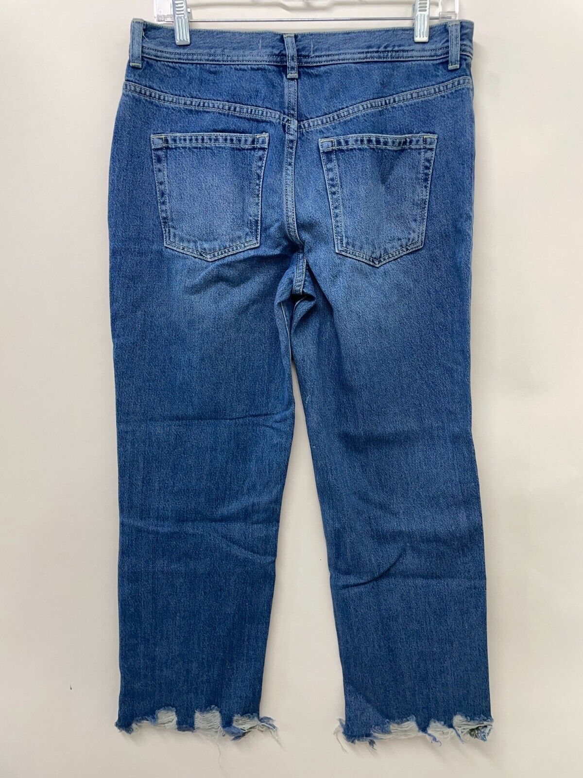 Free People Womens 28 Maggie Mid Rise Raw Hem Straight Leg Jeans Sequoia Blue