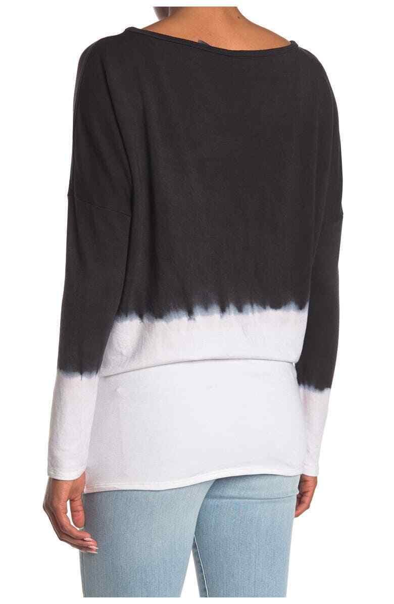 Go Couture Womens XL Charcoal White Dip Tie Dye Boatneck Dolman Sweater Top
