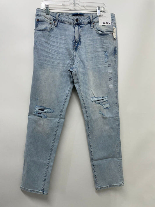 Aeropostale Men 33x30 Athletic Skinny Premium Air Jean Light Wash Destroyed 9727