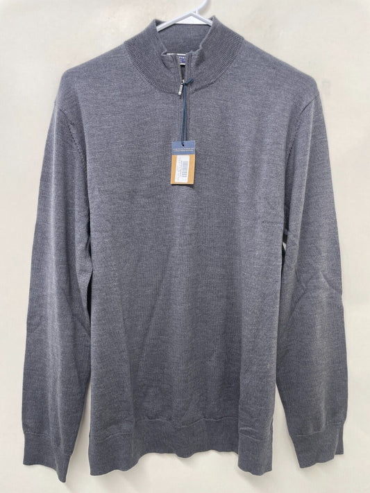 Charles Tyrwhitt Mens L Pure Merino 1/4 Zip Neck Jumper Sweater Gray Pullover