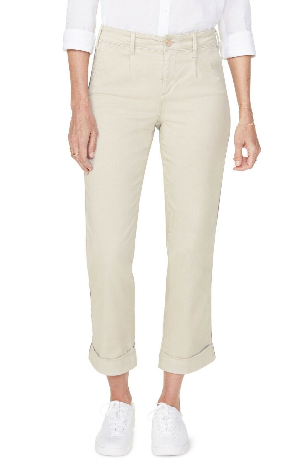 NYDJ Womens 30 4 Feather Beige Side Stripe Straight Leg Ankle Cotton Chino Pants