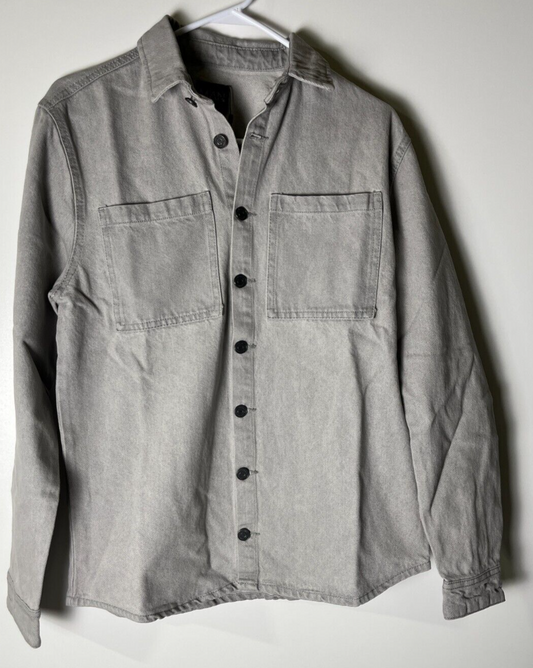 BoohooMan Men's XS Long Sleeve Denim Over Shirt Jacket Ice Gray Cotton Overshirt