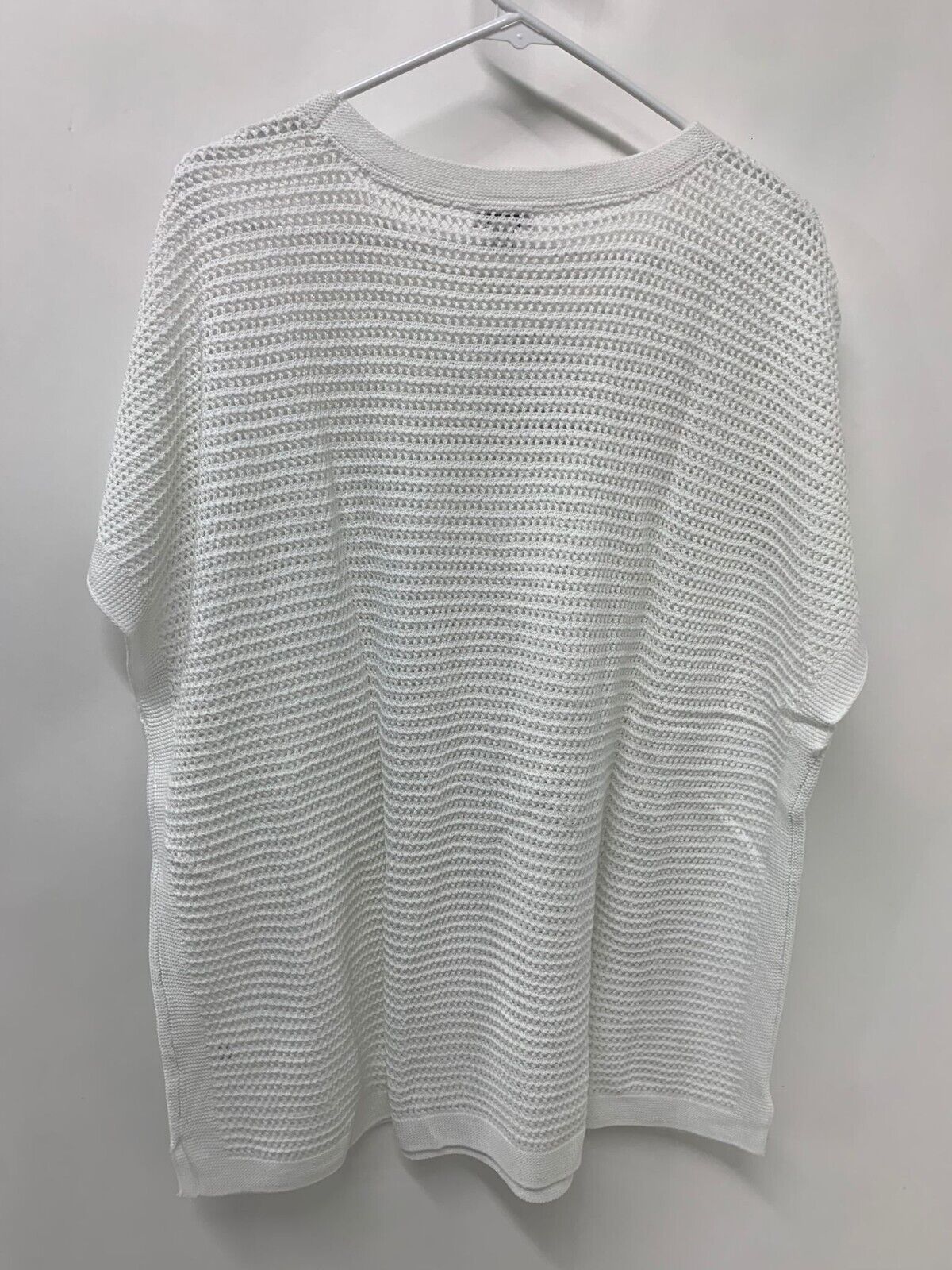 J Jill Womens 2X Textured Open Stitch Sweater Knit Poncho Tunic White