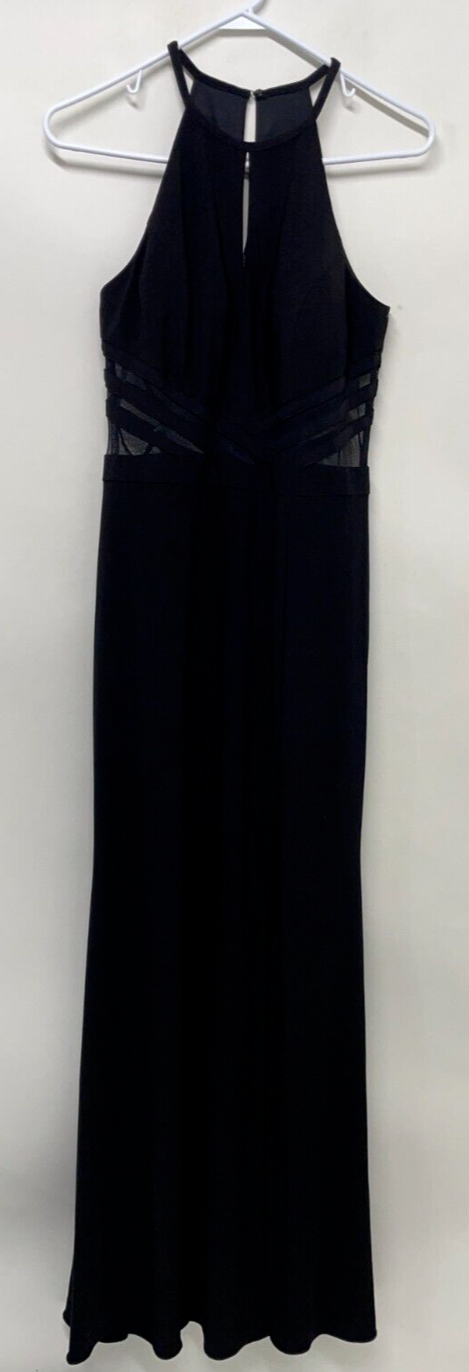 XSCAPE Women's 10 Illusion-Waist Halter Gown Black Stretch Jersey Dress  Maxi