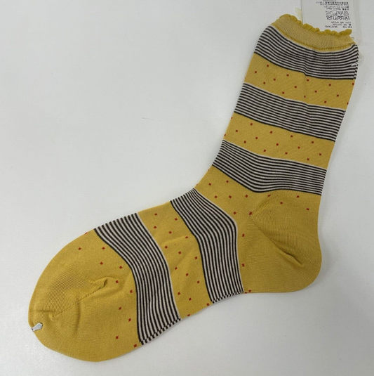 Antipast Women’s AM-752 Suika Mustard Yellow Stripe Sock Blue Crew Cotton Nylon