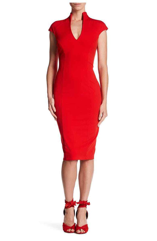 Alexia Admor Womens XS Brick Red Katrina Military Cap Sleeve Midi Dress