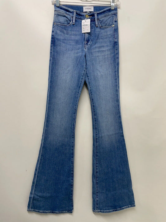FRAME Denim Women's 25 Le High Flare Jeans Hidalgo Blue Super Stretch LHF793