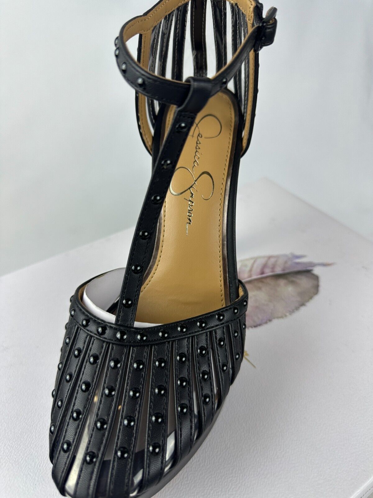 Jessica Simpson Womens 8 Bakir Black Ankle Strap Almond Toe Stiletto Heel