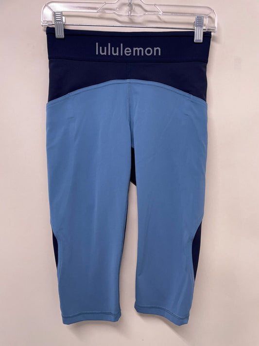 Lululemon Womens 6 Logo Waistband Training Leggings Navy Blue Cropped LW6CNYS