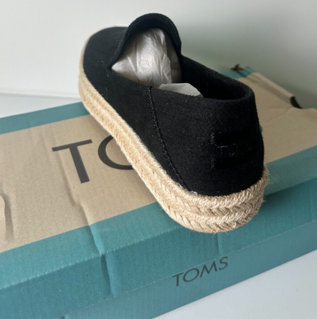 TOMS Women's 6.5 Carolina Heavy Twill Espadrille Slip On Shoes Black 10020990