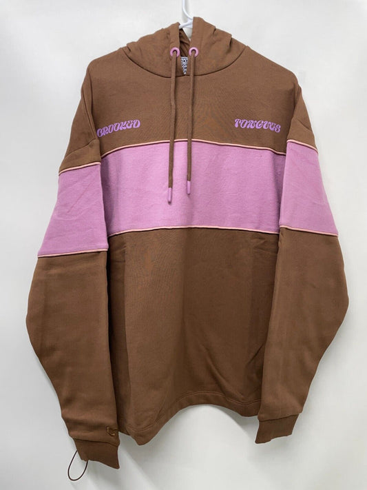 Crooked Tongues Men M Hoodie Toweling Detail Sweatshirt Brown Pink Pullover