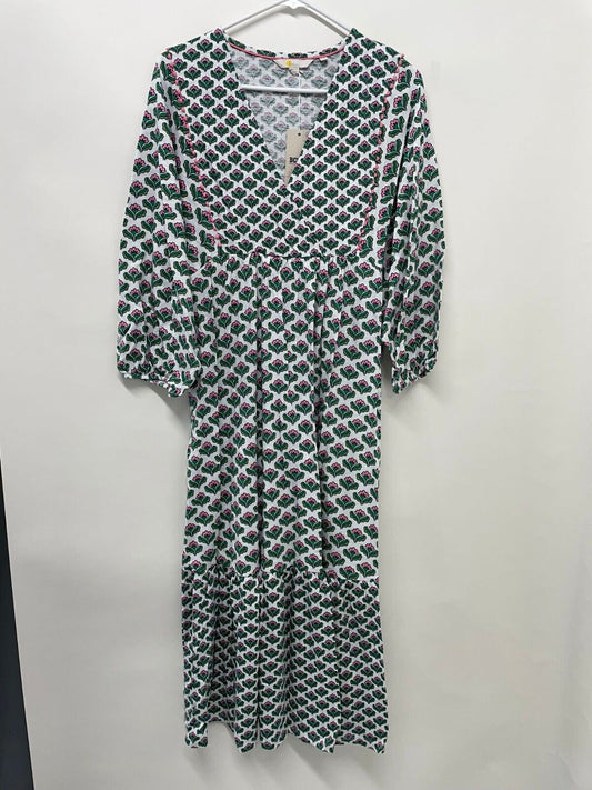 Boden Womens 8 Ivy Green Printed Anita Jersey Midi Dress Oriental Bud Geometric