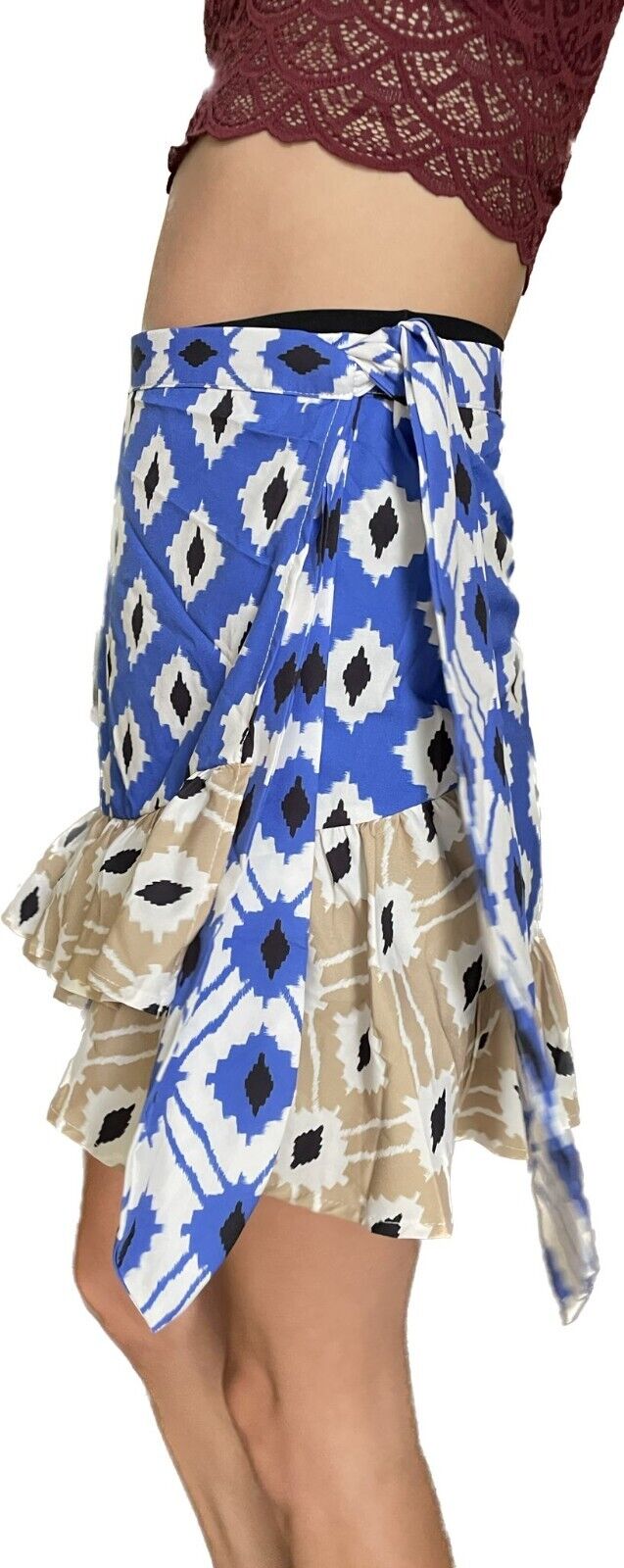 Zara Womens The Astrid Geometric Blue Faux Wrap Mini Skirt Sarong 3427/707/800
