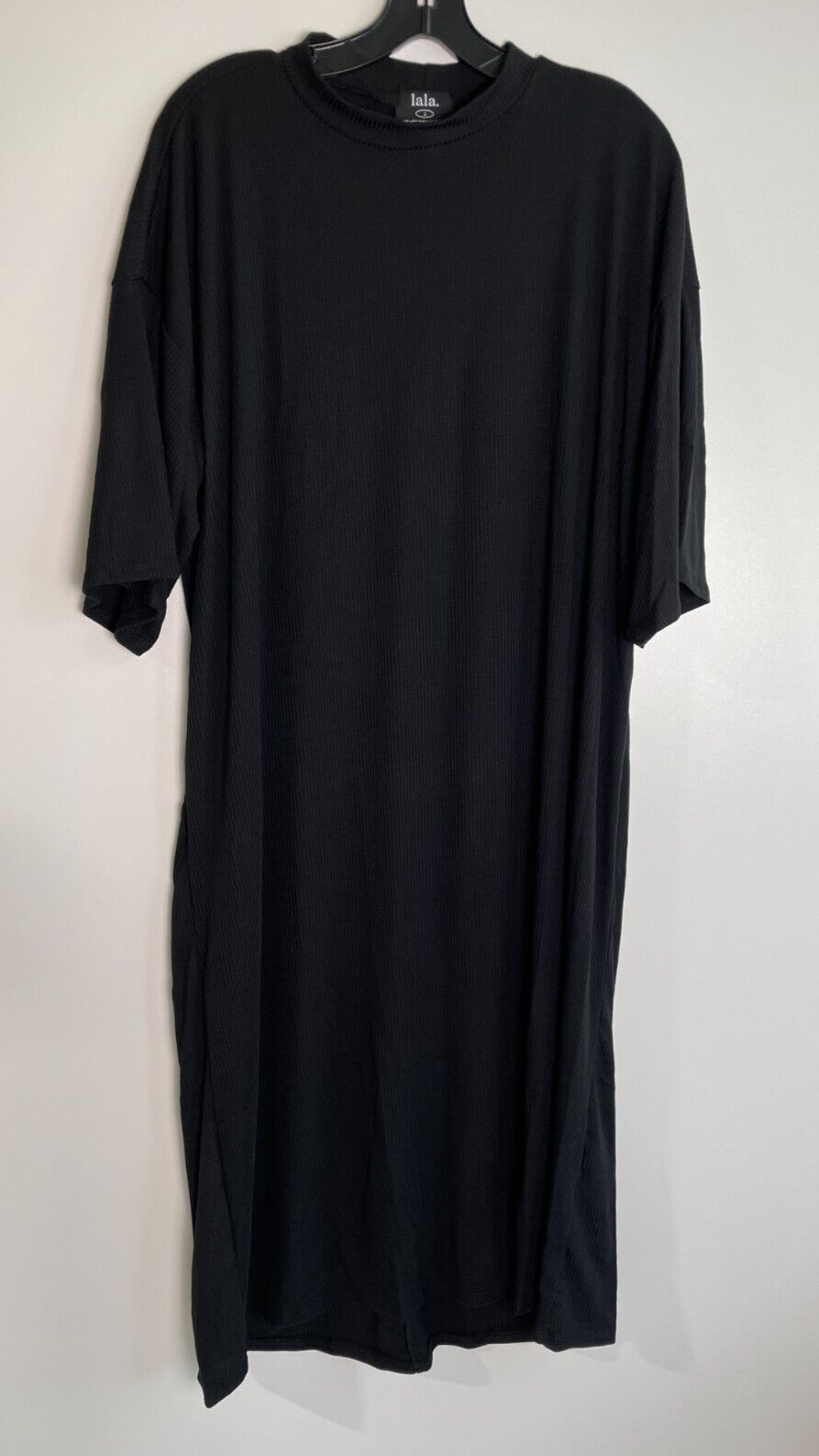 Lala Womens L Ozzy Ribbed Oversized Midi Dress Black Mock Neck Boxy DR-1108