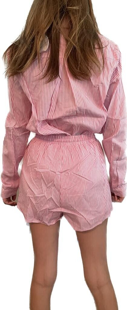 Princess Polly Womens 2 Pink White Stripe Chloe Set Dress Shirt & Shorts