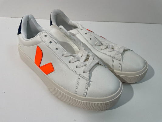 Veja Men's 7 Campo Chromefree White Leather Cobalt Orange Fluo Sneaker CP052195B