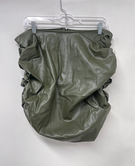 Fashion to Figure Womens 1 Ruched Faux Leather Mini Skirt Olive Green High Waist
