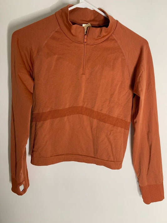 Pink Victorias Secret Womens M/L Seamless Workout Quarter Zip Shirt Top Orange