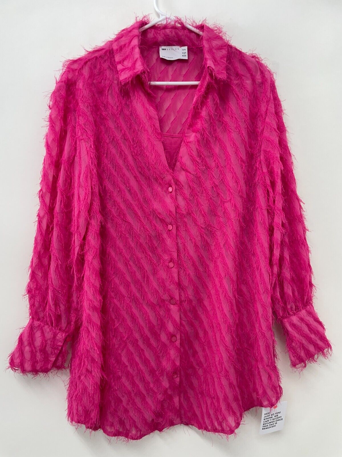 Asos Women 10 Petite Slouchy Shirt Mini Dress Fluffy Textured Fabric Bright Pink