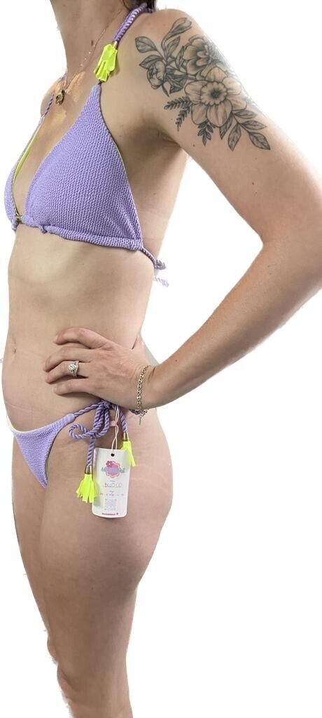 Fiorella Womens M S Reversible Scrunch Butt 2 Piece Bikini Purple Neon Brazilian