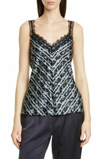 Jason Wu Womens 14 Black Lace Ikat Floral Stripe Camisole Tank Top Blouse Silk