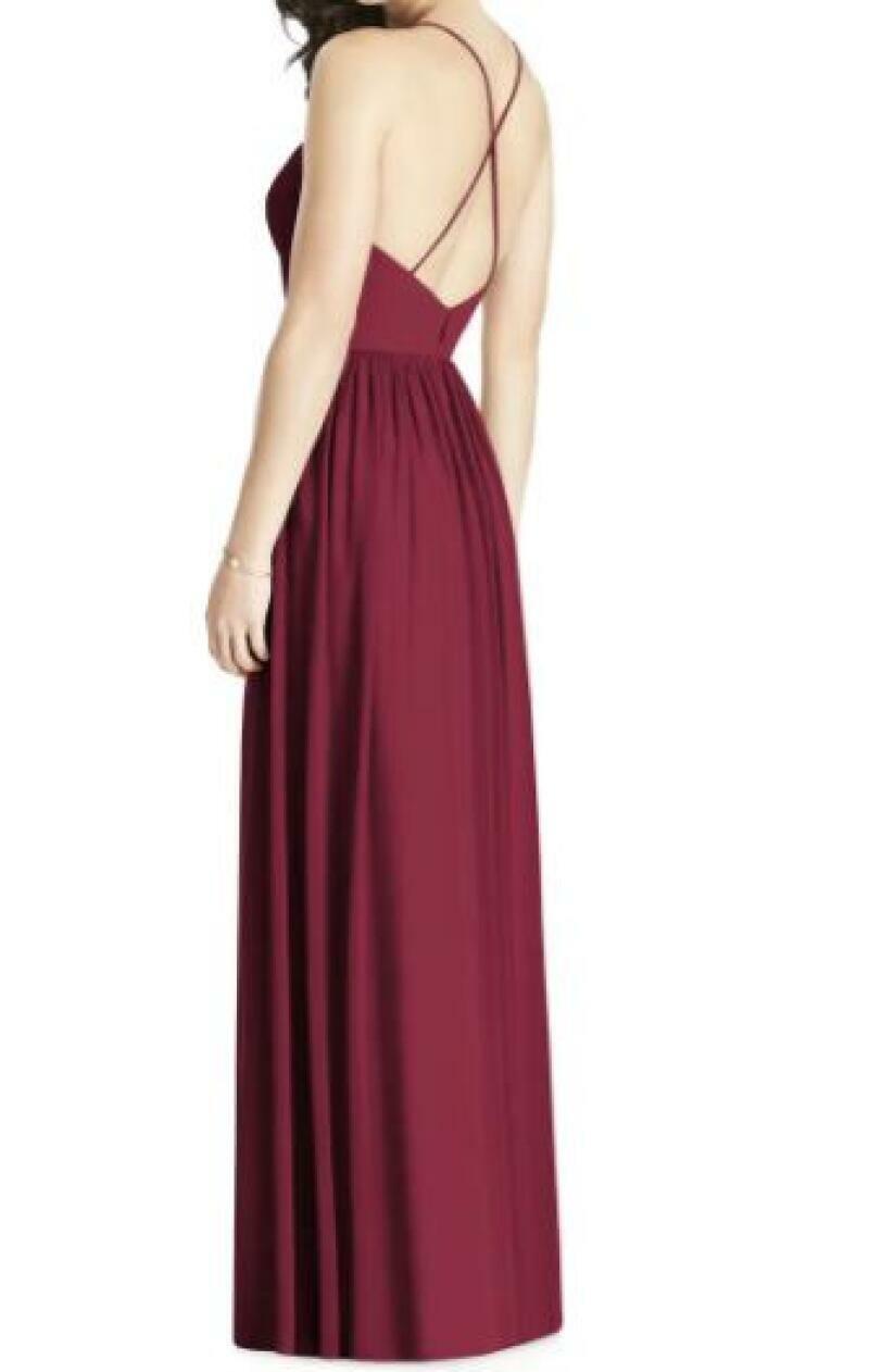 Dessy Collection Womens 14 Burgundy Criss Cross Backless Strap Maxi Gown Dress