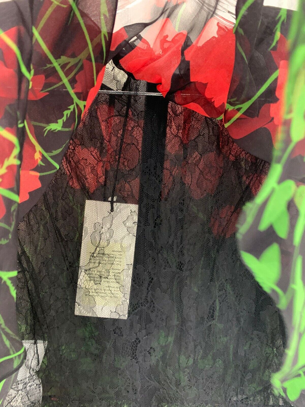 Gucci Womens 44 Black Tulip Print Cape Overall Lace Dress Floral Midi Silk