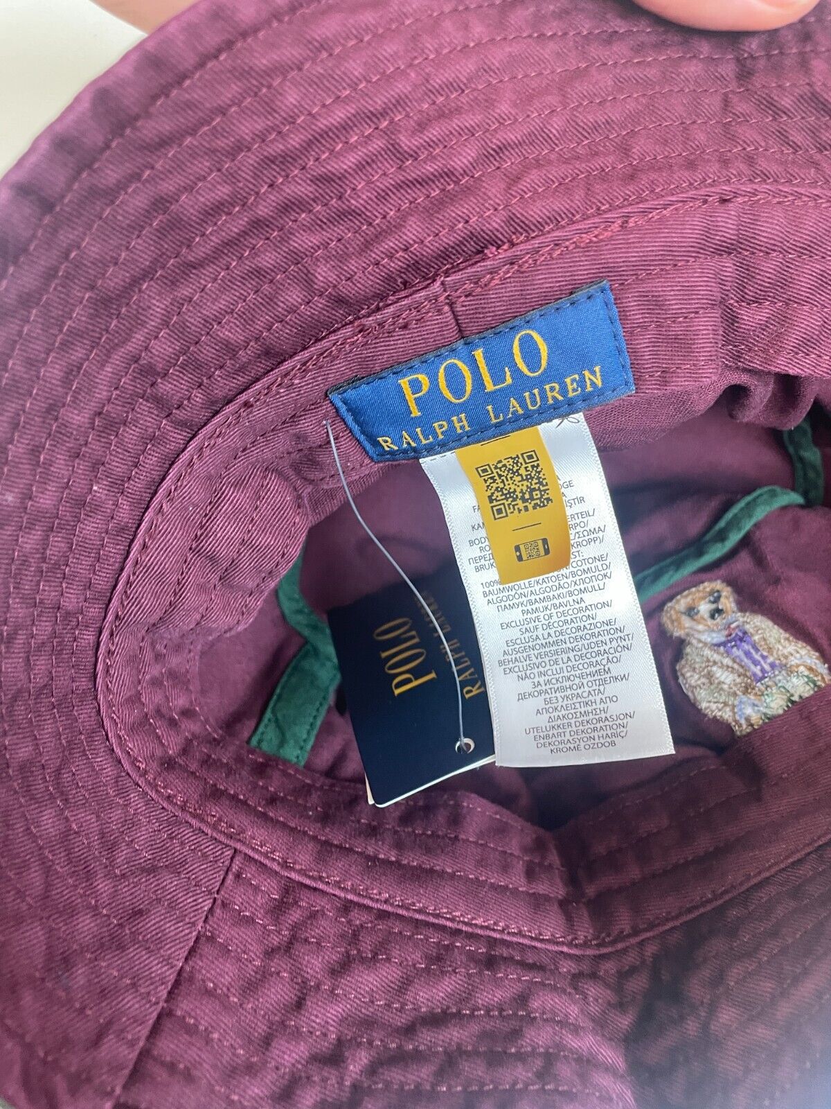 Polo Ralph Lauren Mens S/M Cotton Polo Bear Twill Bucket Hat - Harvard Wine