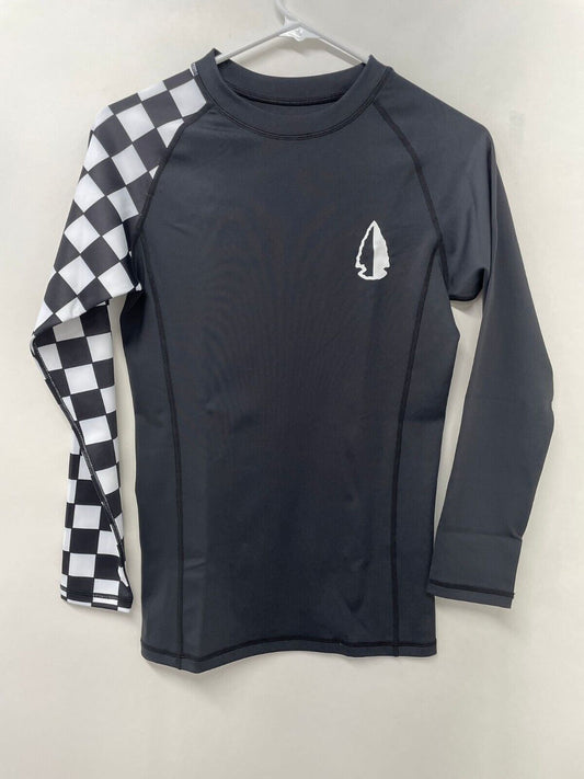 TacHuntFish Mens XS Racer Long Sleeve Rash Guard BJJ Surf Checker Black White