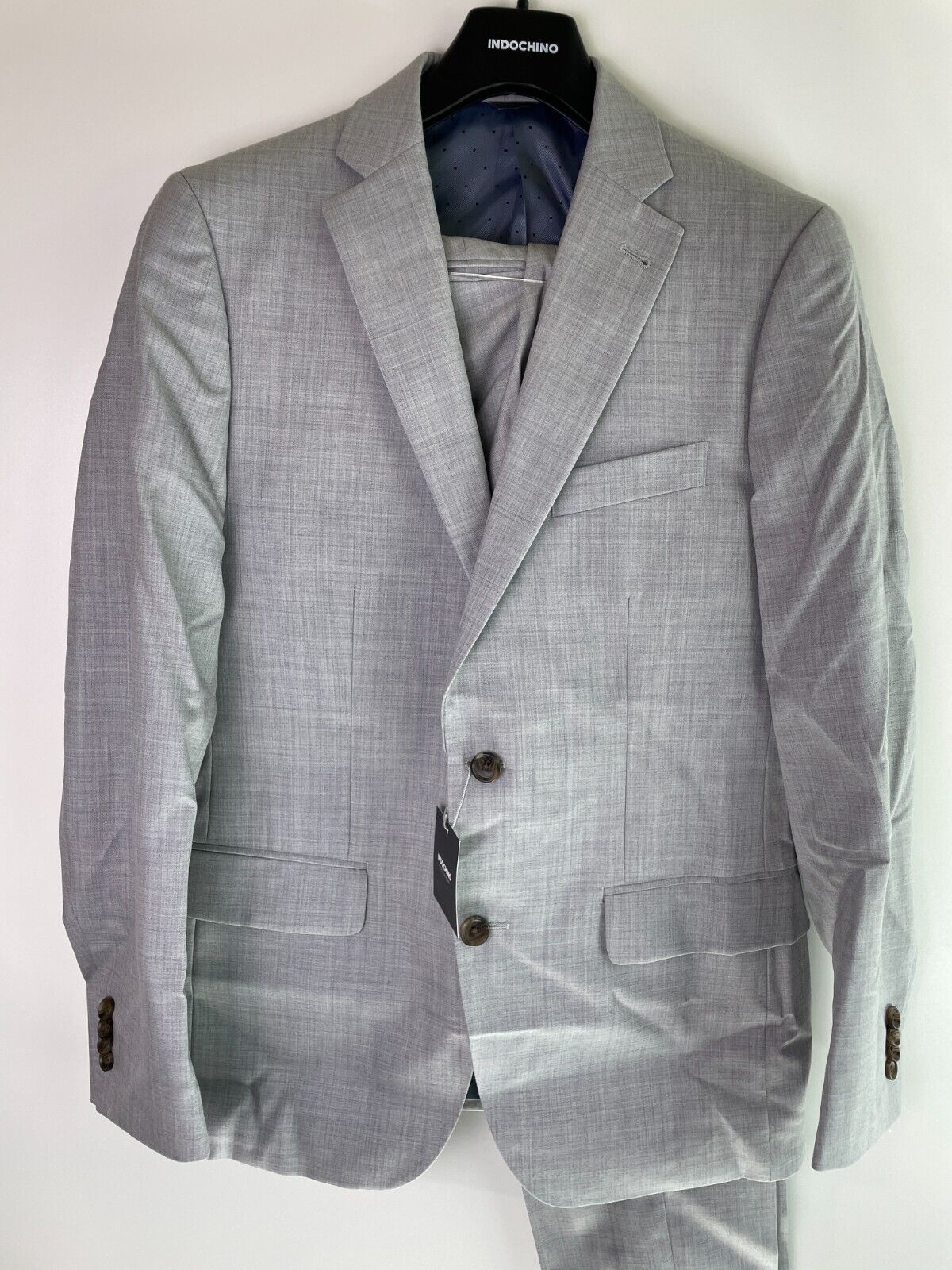 Indochino Mens 2-Piece Two-Button Suit Jacket Pants Set Gray Wool