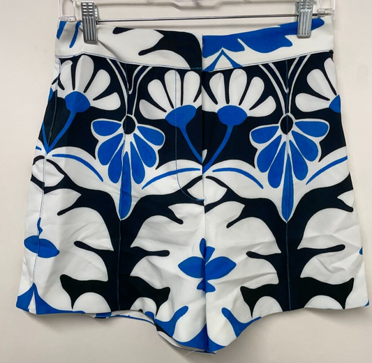 Zara Women's S High Waisted Printed Shorts Blue Abstract Floral 3099/149 NWT