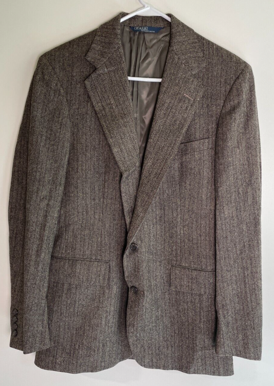 Polo by Ralph Lauren Men's 41L Herringbone Tweed Suit Jacket Brown Sport Coat