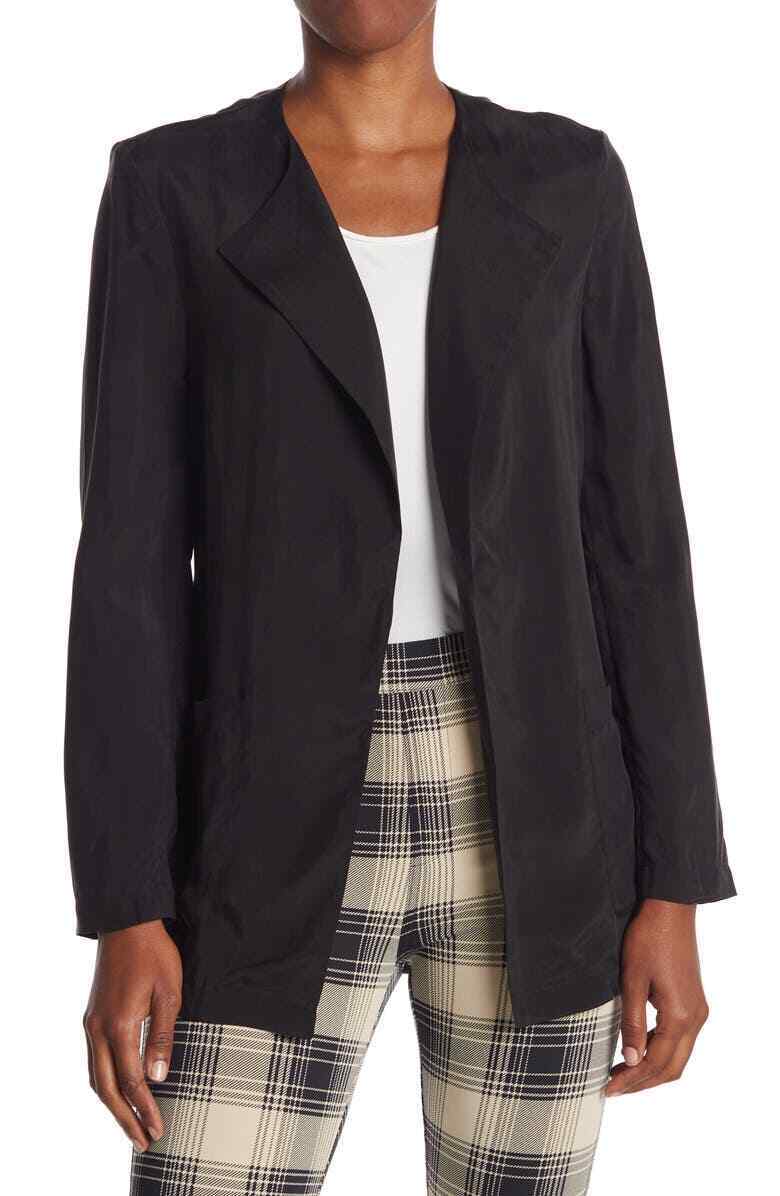 St John Collection Womens M Black Sandwashed Cupro Wrap Jacket