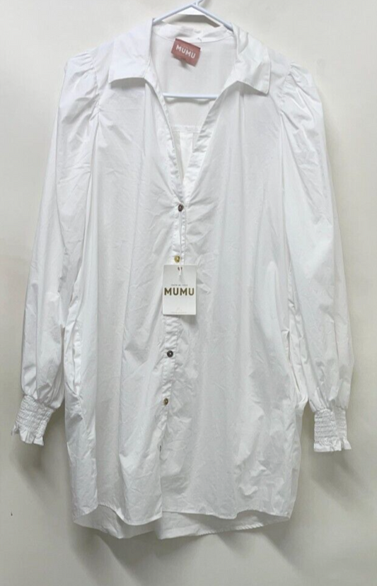 Show Me Your MuMu Women's L Allure Shirt Dress White Poplin Button Down