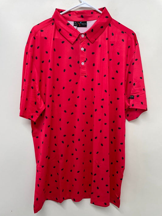 Yatta Mens 2XL Summer Watermelon Golf Polo Shirt Red Wrinkle Resistant Stretch