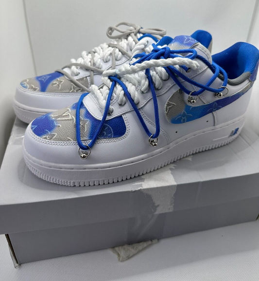 Nike Mens 11 Air Force 1 White LV Collab Rope Lace Customized Sneaker Shoe