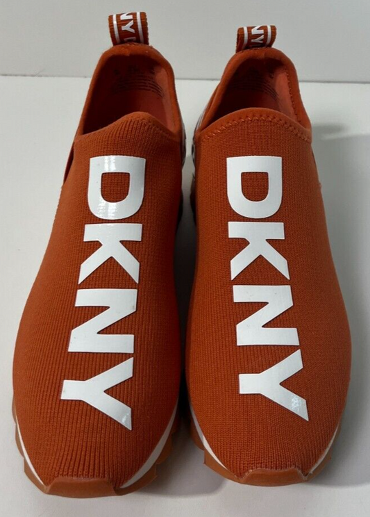 DKNY Women's 6.5 Abbi Slip-On Logo Sock Sneakers Shoes Spicy Orange K1421737