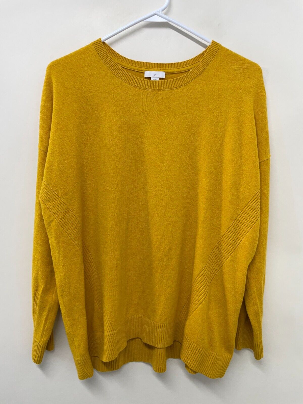 J Jill Womens LP Petite Sweater Mustard Dandelion Pullover Crew Neck Long Sleeve