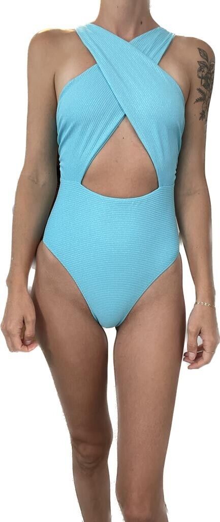 JMP The Label Womens S Cheyenne Halter Wrap One Piece Swimsuit Bluebell Blue