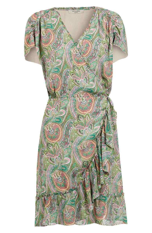 allsaints Womens 6 Zini Shahmina Paisley Wrap Mini Dress Multicolor