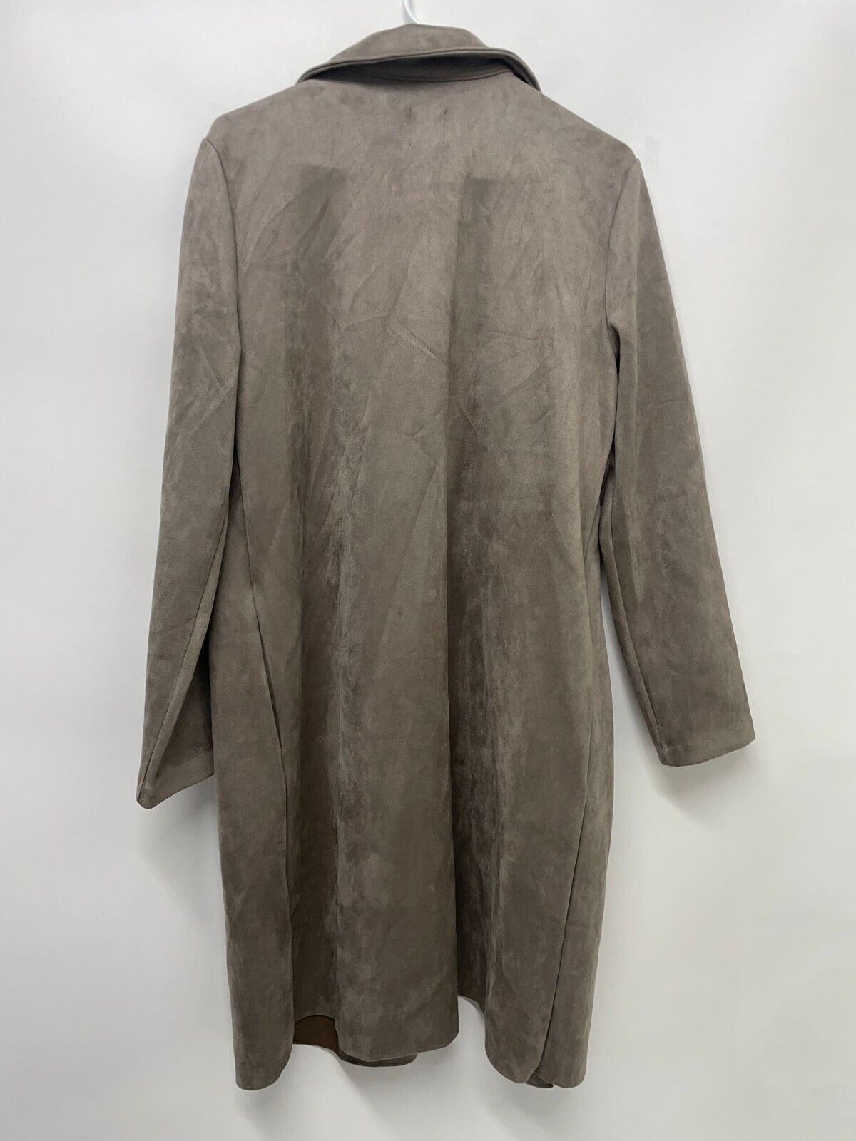 Zara Women L Faux Suede Coat Mid Mink Brown Long Blazer Open Jacket 2712/450/757