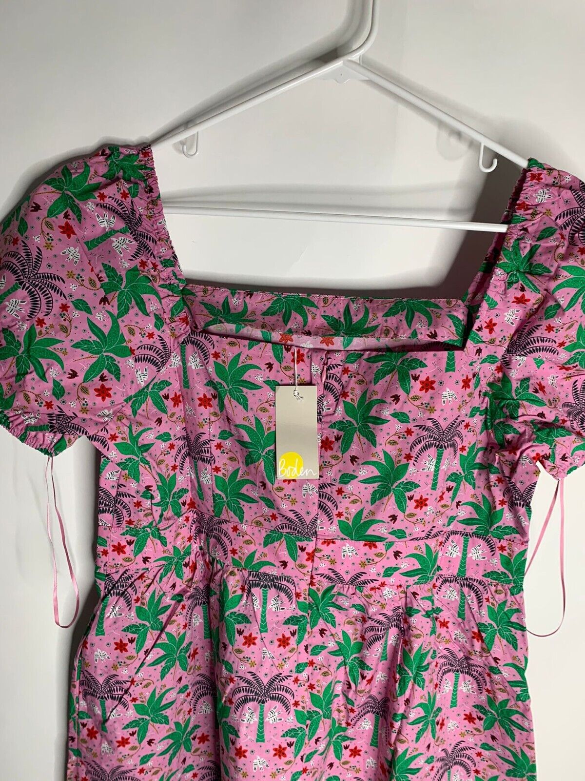 Boden Womens 14 Posy Pink Oriental Palm Square Neck Tiered Dress