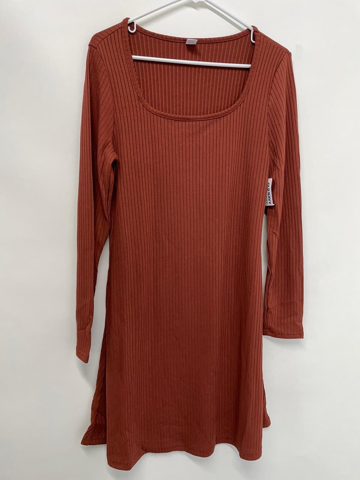 Old Navy Womens S Fit & Flare Rib-Knit Long-Sleeve Mini Dress Brown