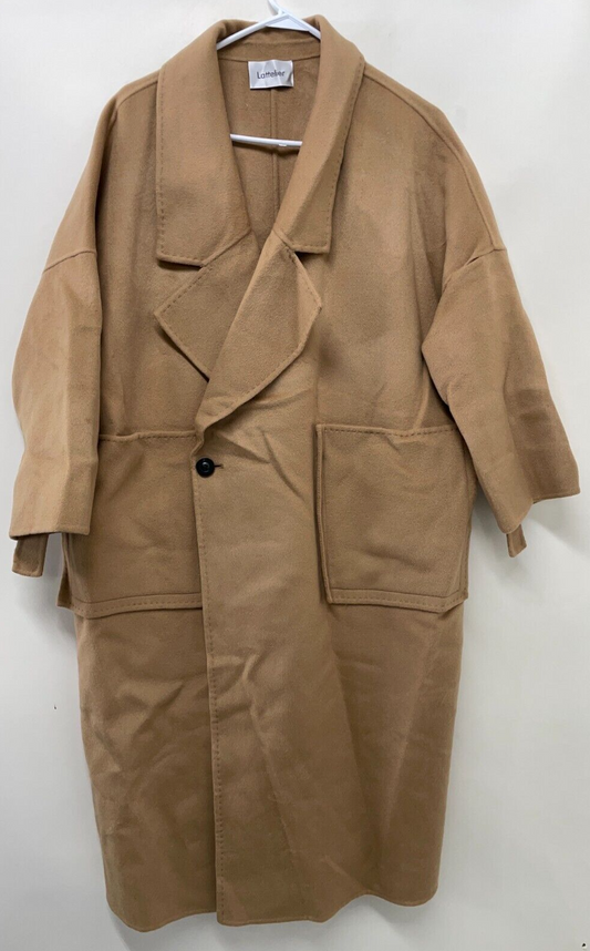 Lattelier Womens XS Double-Breasted Coat Brown Wool Oversized D2106CV0110
