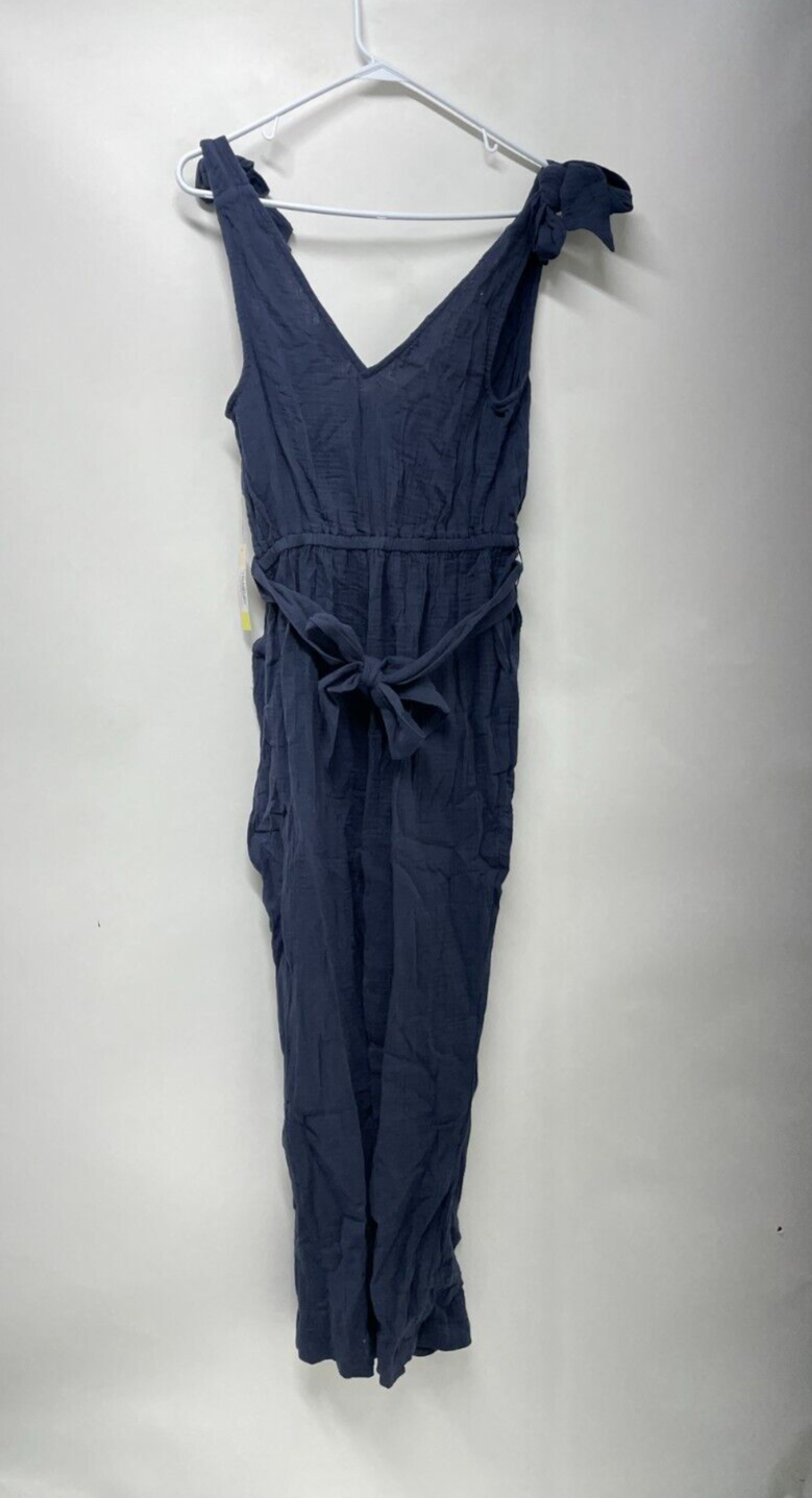 Summersalt Womens XS The Going Places Gauze Tie-Shoulder Jumpsuit Navy Blue