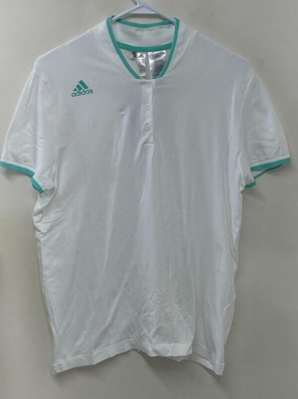 Adidas Womens L Primeknit Polo Golf Shirt White Acid Mint Regular Fit GT7744