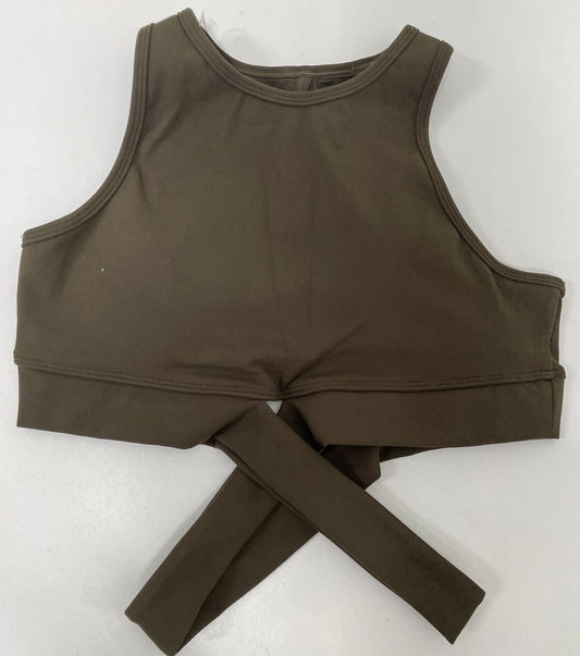 Halara Womens S Round Neck Crossover Hem Cut Out Crop Sports Bra Tank Top Green