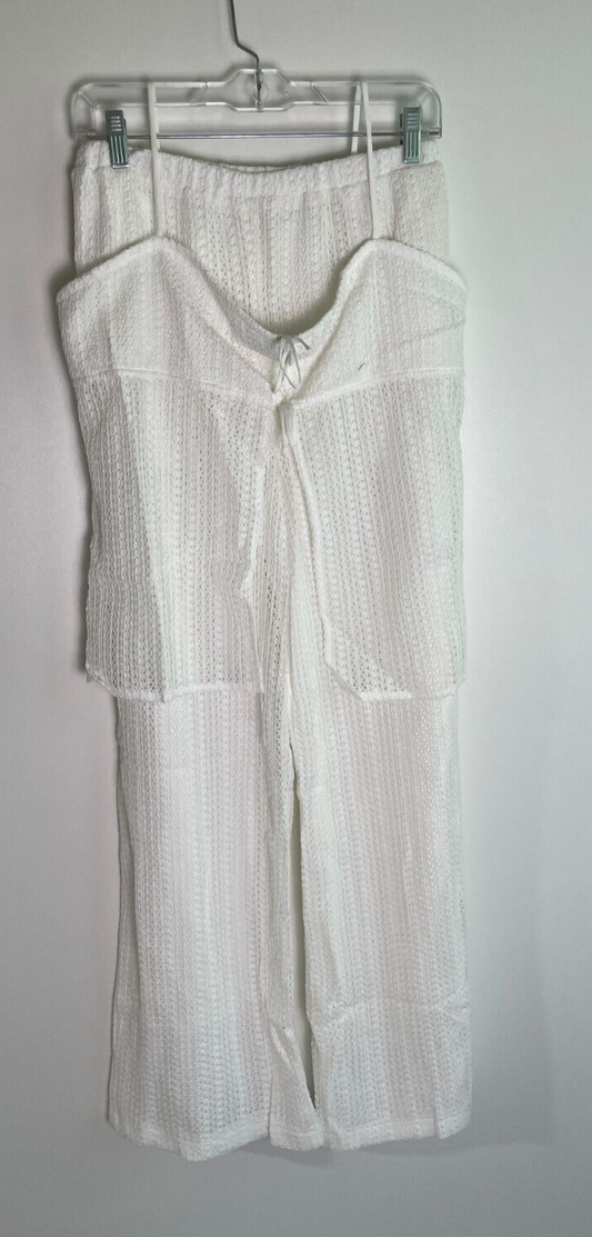Peppermayo Women's S/M Karley Knit Semi-Sheer Top & Pants Set White SH-PM23-568